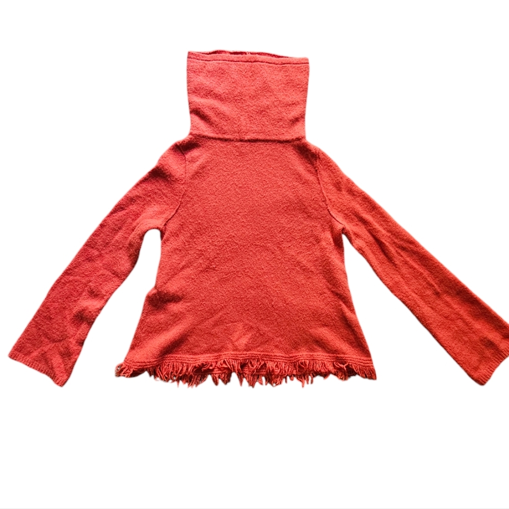 Anthropologie Akemi+Kim wool and alpaca blend orange fringe sweater size‎ S-M